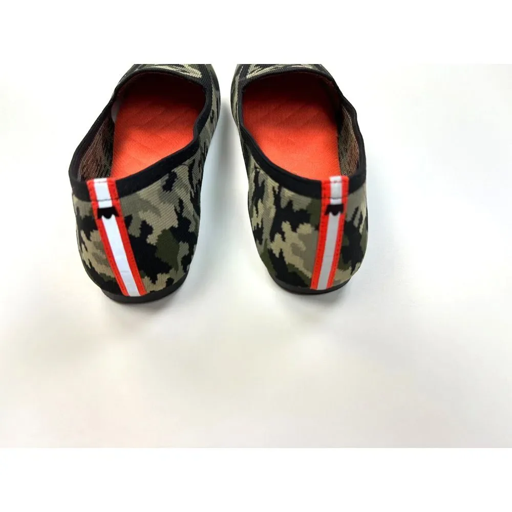 BIRDIES x JUDY Blackbird Camo Flats Women 9 EUC‎ Green Knit Pointed Toe Washable